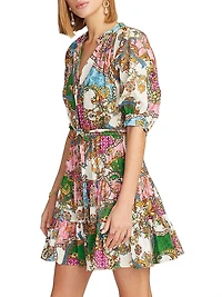 Sydney Paisley Tiered Short-Sleeve Minidress