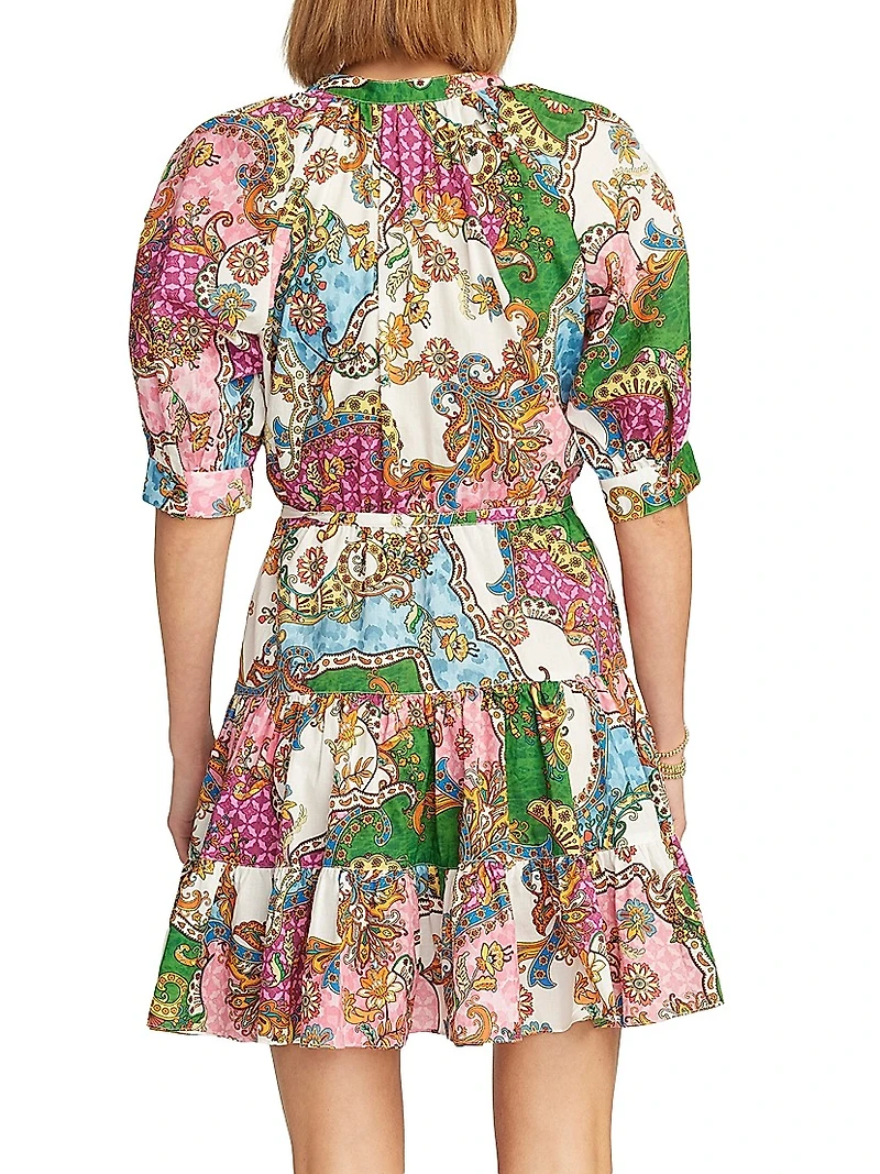 Sydney Paisley Tiered Short-Sleeve Minidress