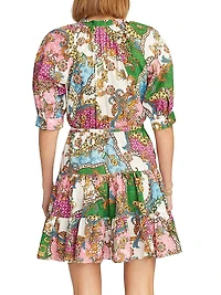 Sydney Paisley Tiered Short-Sleeve Minidress