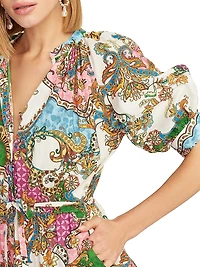 Sydney Paisley Tiered Short-Sleeve Minidress