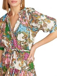 Sydney Paisley Tiered Short-Sleeve Minidress