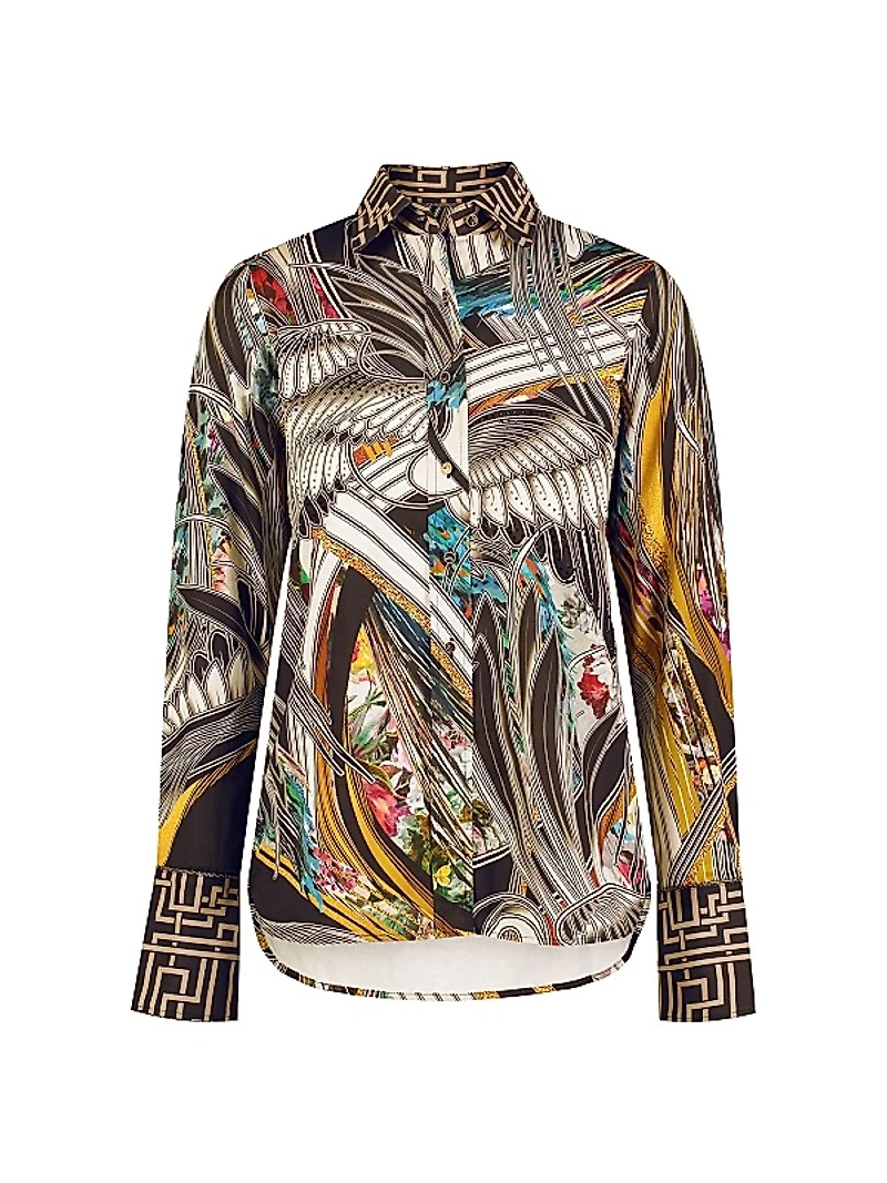 Gilded Crane Cotton Long-Sleeve Shirt