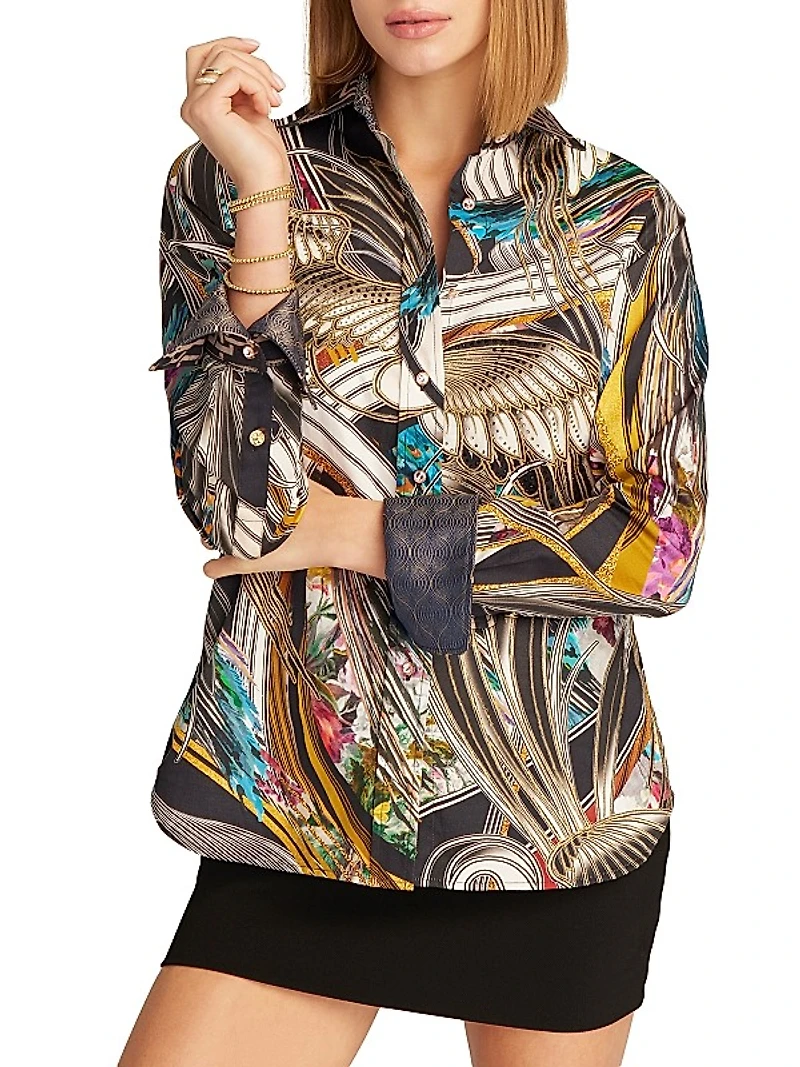 Gilded Crane Cotton Long-Sleeve Shirt