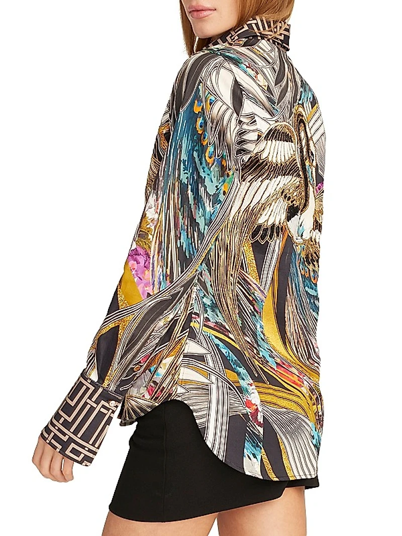 Gilded Crane Cotton Long-Sleeve Shirt
