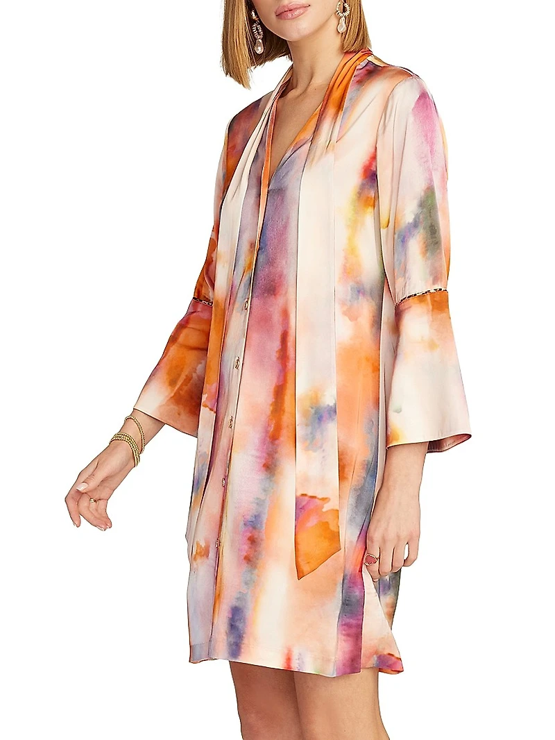Brenna Abstract Long-Sleeve Mini-Shirtdress