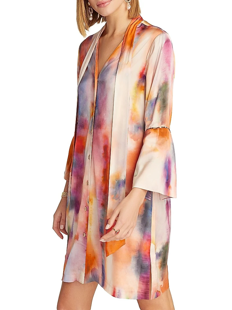 Brenna Abstract Long-Sleeve Mini-Shirtdress
