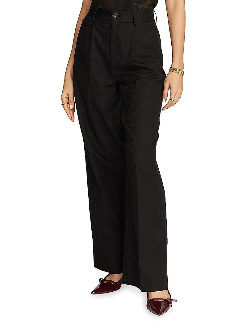 Cassandra Jacquard High-Rise Wide-Leg Pants