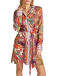 Charlotte Paisley Long-Sleeve Mini-Shirtdress