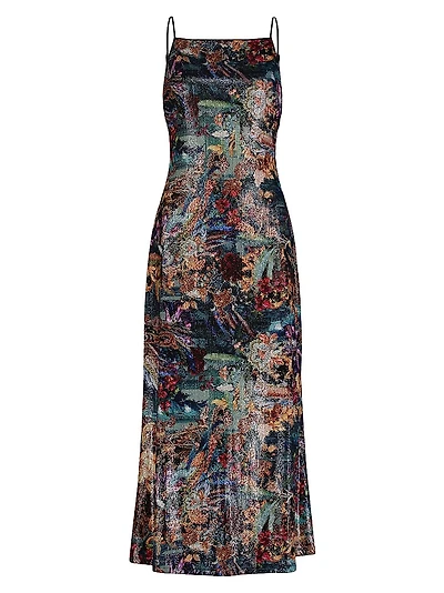 Jolie Floral Sequin Sleeveless Midi-Dress