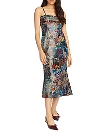 Jolie Floral Sequin Sleeveless Midi-Dress