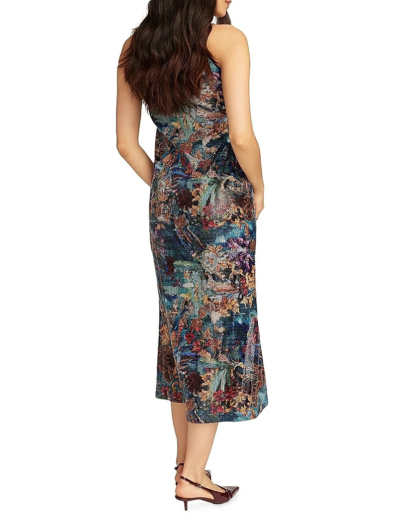 Jolie Floral Sequin Sleeveless Midi-Dress