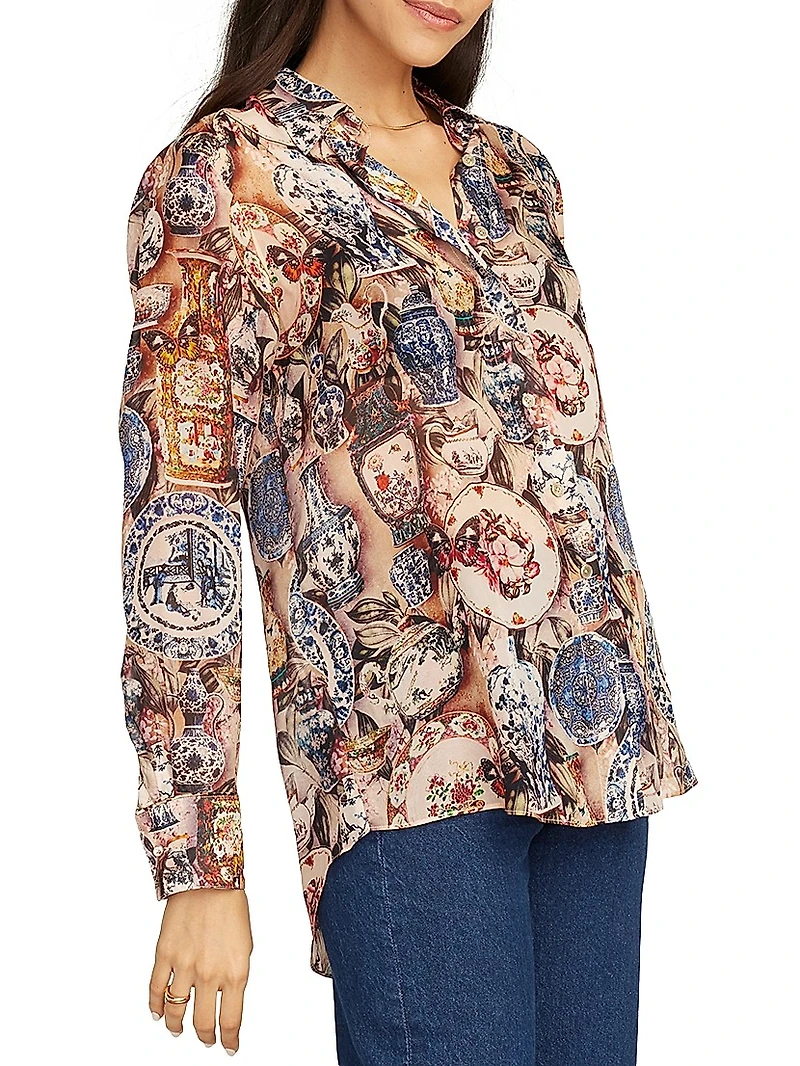 Carrie Printed Silk-Blend Long-Sleeve Shirt