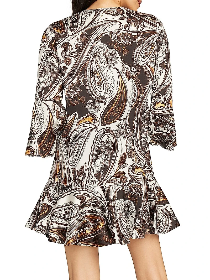 Margot Paisley Bell-Sleeve Minidress