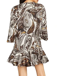 Margot Paisley Bell-Sleeve Minidress