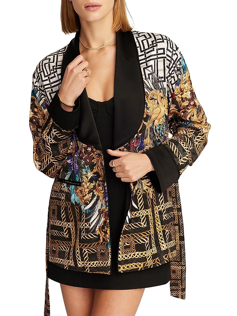 Yvonne Geometric-Print Belted Jacket