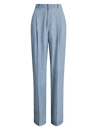 Cotton Chambray Wide-Leg Pants