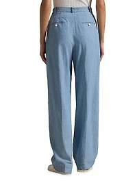 Cotton Chambray Wide-Leg Pants
