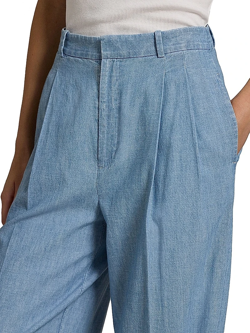 Cotton Chambray Wide-Leg Pants