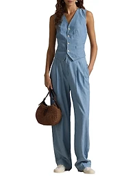 Cotton Chambray Wide-Leg Pants