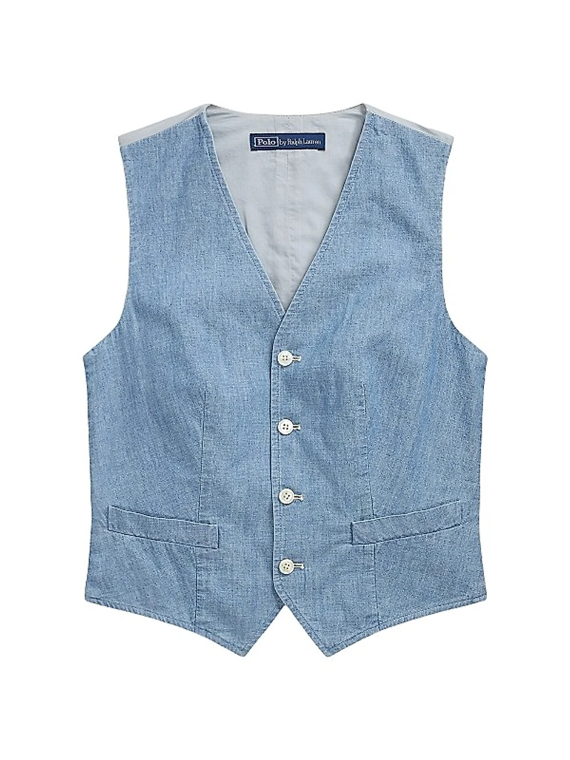 Cotton Chambray Button-Front Vest