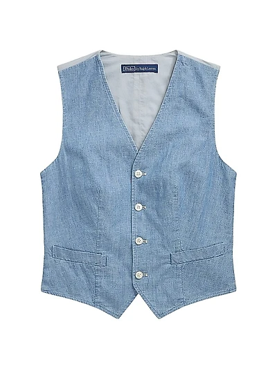 Cotton Chambray Button-Front Vest