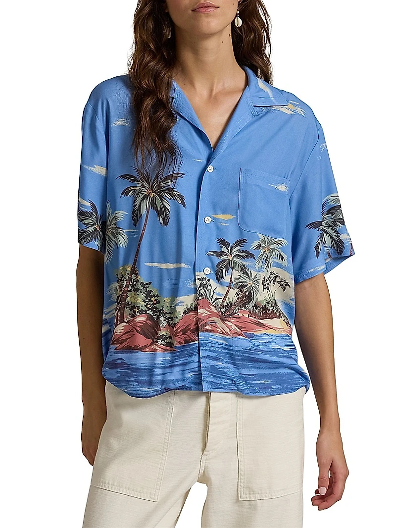 Tropical-Printed Button-Down Shirt