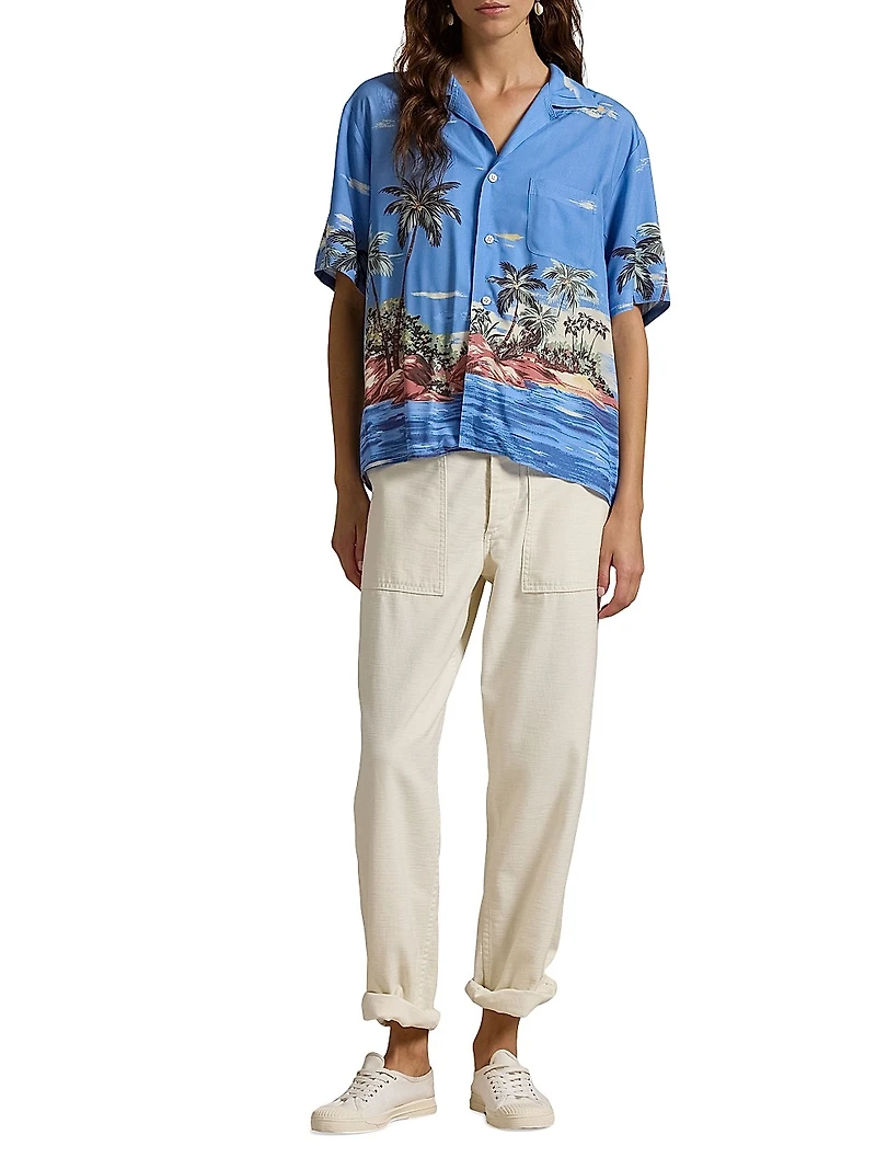 Tropical-Printed Button-Down Shirt