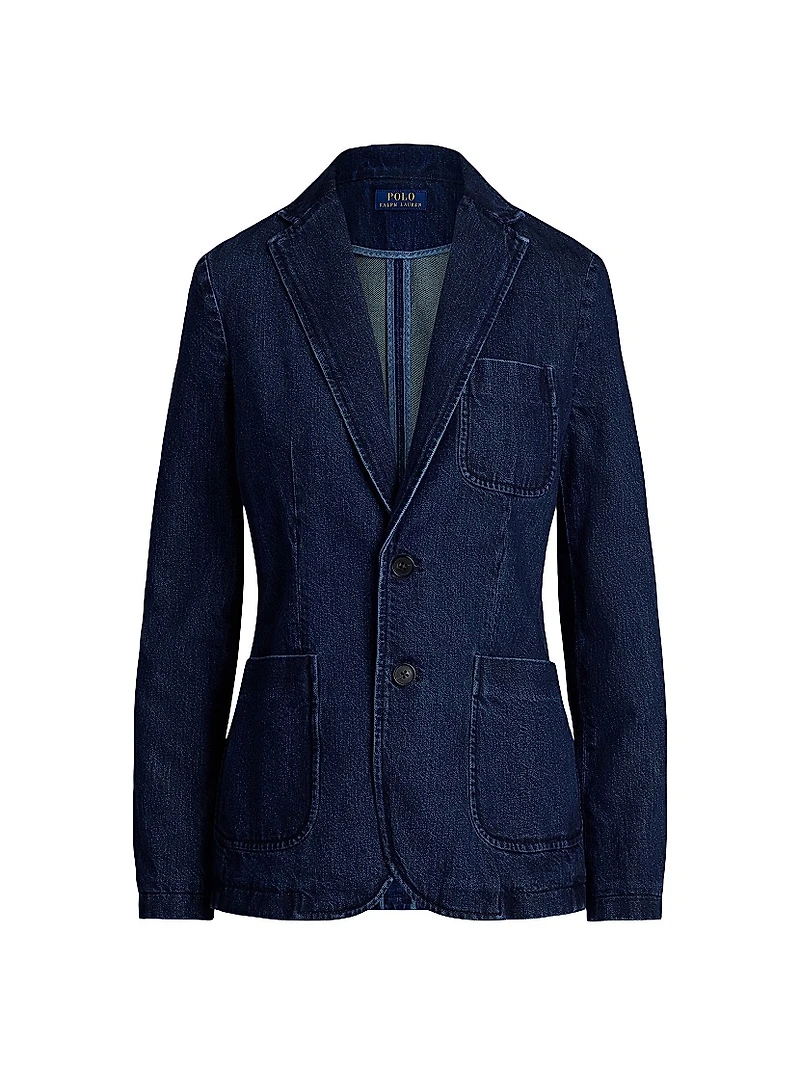 Cotton Denim Single-Breasted Blazer
