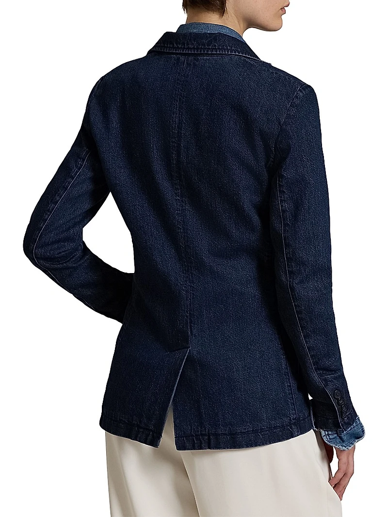 Cotton Denim Single-Breasted Blazer