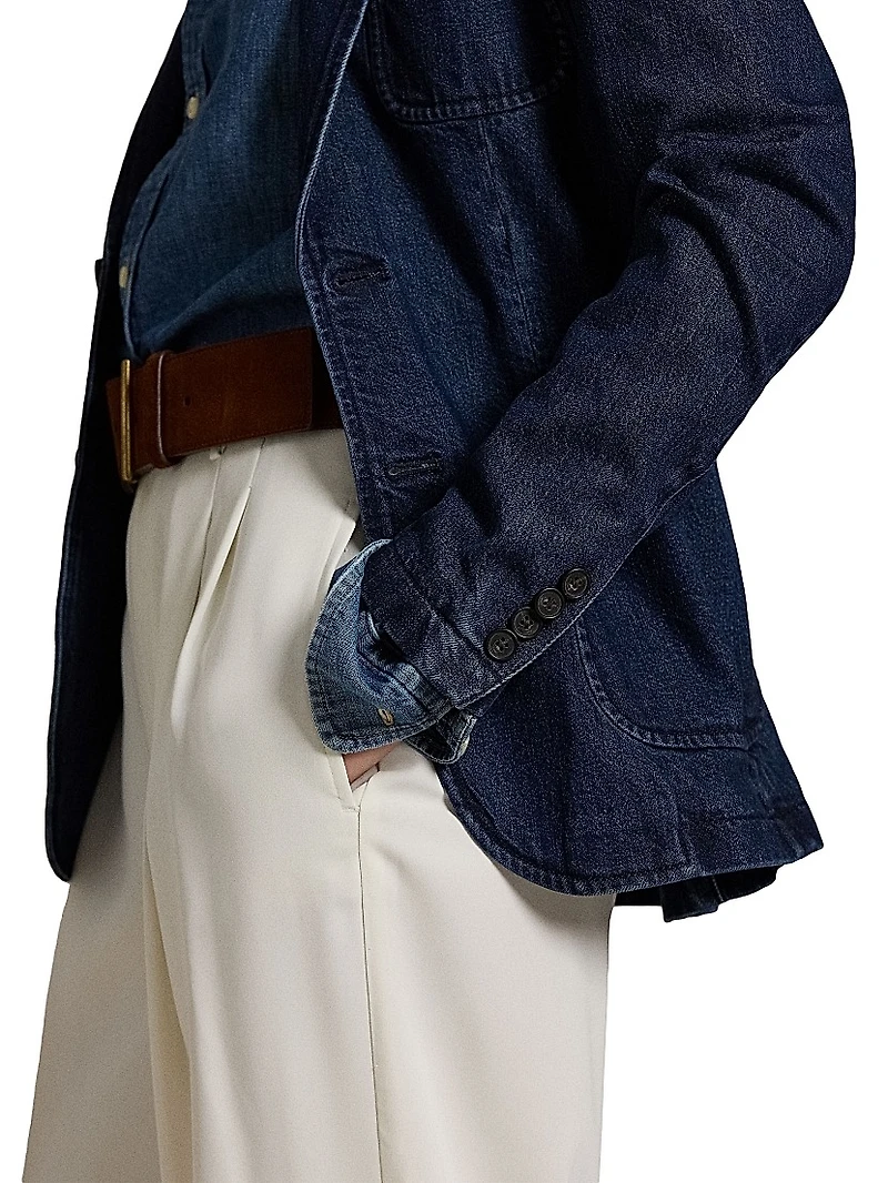 Cotton Denim Single-Breasted Blazer