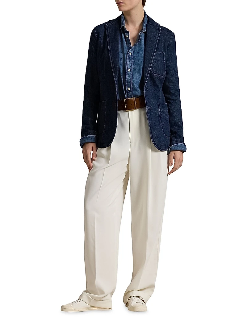 Cotton Denim Single-Breasted Blazer