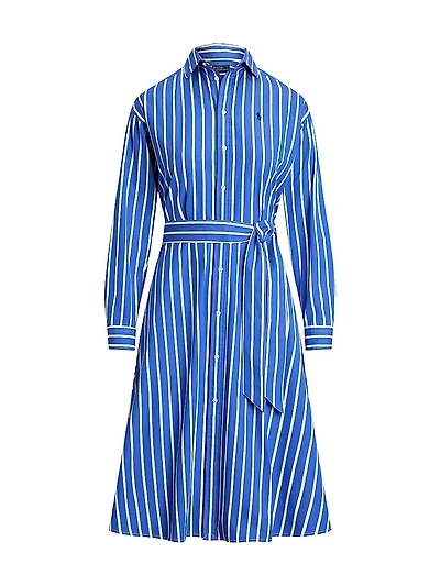 Striped Cotton Belted Midi-Shirtdress