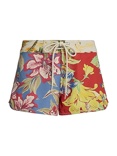 Tropical Floral Cotton Twill Swim Shorts