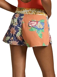 Tropical Floral Cotton Twill Swim Shorts