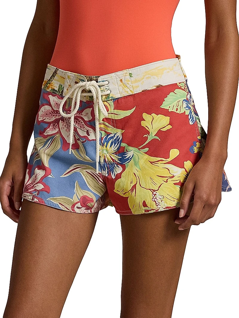 Tropical Floral Cotton Twill Swim Shorts