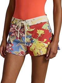 Tropical Floral Cotton Twill Swim Shorts