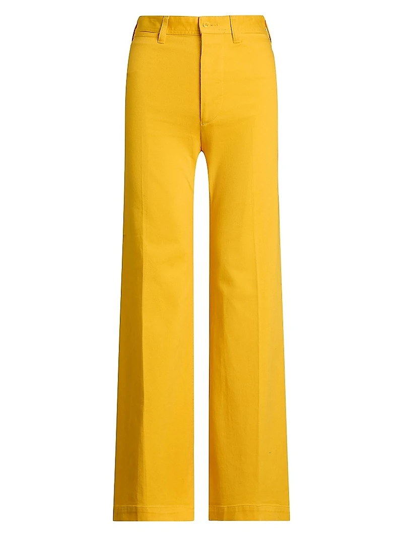 Stretch Cotton Twill Wide-Leg Pants
