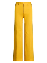 Stretch Cotton Twill Wide-Leg Pants