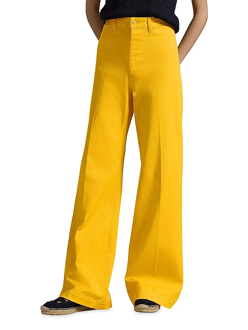 Stretch Cotton Twill Wide-Leg Pants