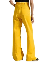 Stretch Cotton Twill Wide-Leg Pants
