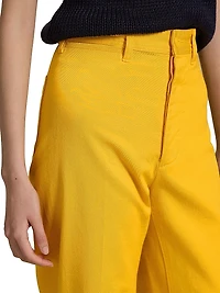 Stretch Cotton Twill Wide-Leg Pants