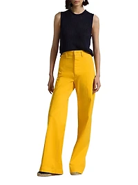 Stretch Cotton Twill Wide-Leg Pants