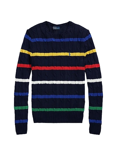 Striped Cable-Knit Cotton Sweater