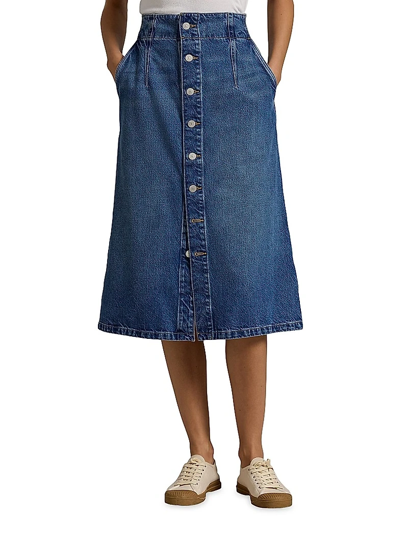 Denim A-Line Midi-Skirt