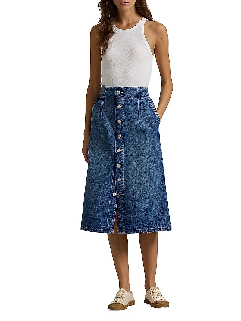 Denim A-Line Midi-Skirt