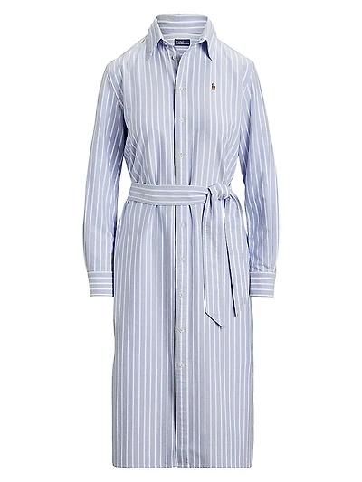 Striped Cotton Tie-Waist Shirtdress
