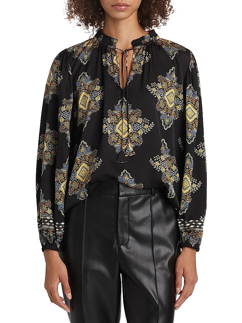 Tani Printed Silk-Blend Long-Sleeve Blouse