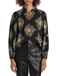 Tani Printed Silk-Blend Long-Sleeve Blouse