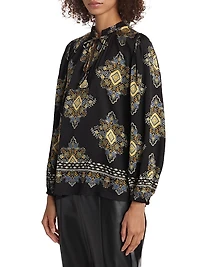 Tani Printed Silk-Blend Long-Sleeve Blouse