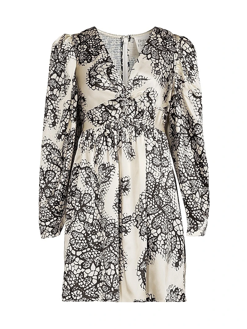 Lace Print Twist-Front A-Line Minidress